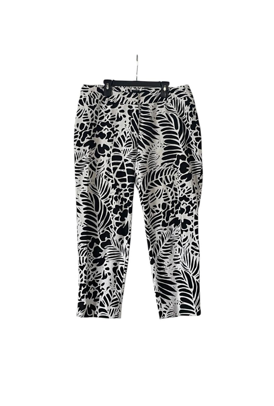 Talbots Hampshire White And Black Print Stretch Pants Size 14 WP